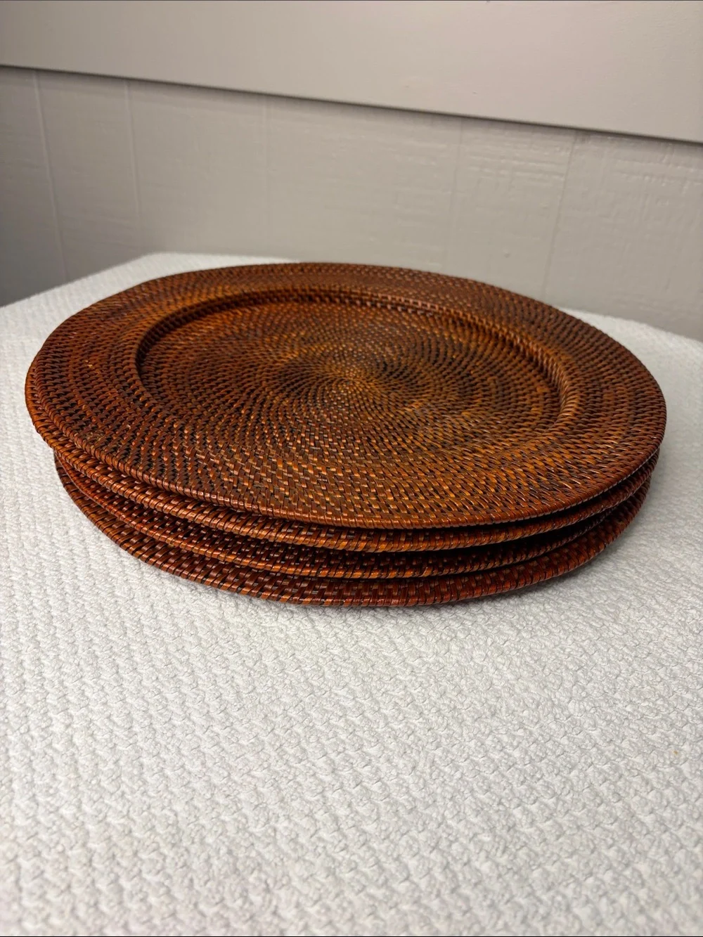 Williams Sonoma Nito Handwoven Charger Plates Set of 4 Rich Spice Brown 13